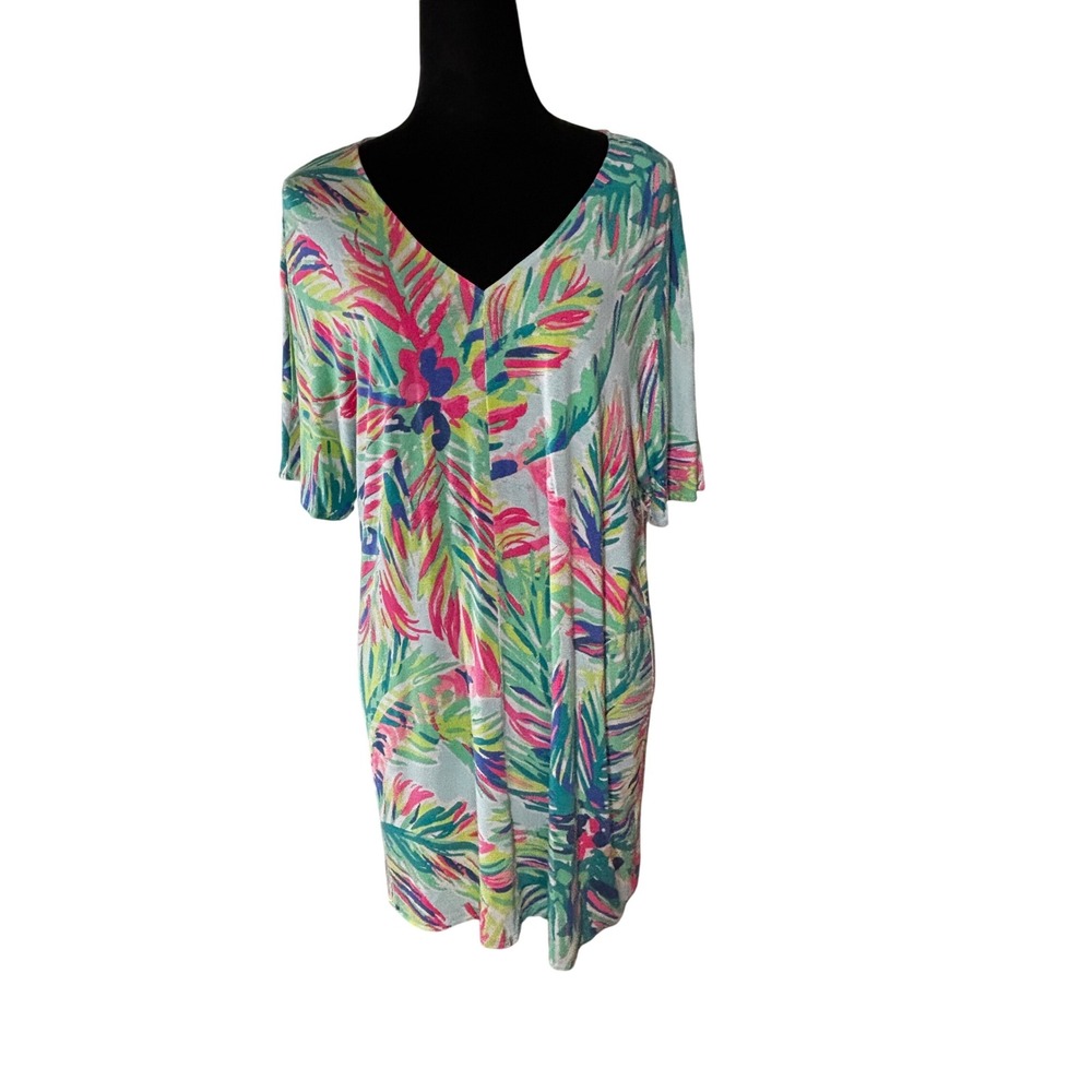 Lilly Pulitzer XS Dress Multicolor Palm Leaf Print V Neck Casual‎ Tunic
